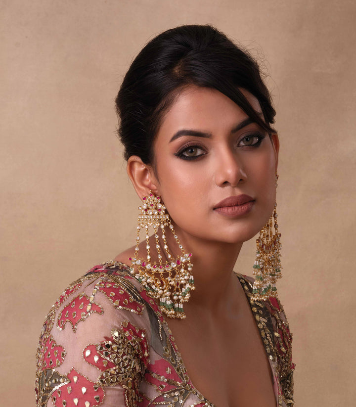 AMBEEKA RED & GREEN KUNDAN EARRING