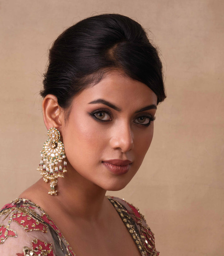 DEVANSHA RED & GREEN KUNDAN CHANDBALI