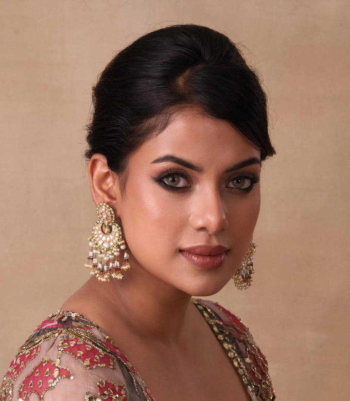 DEVANSHA RED & GREEN KUNDAN CHANDBALI