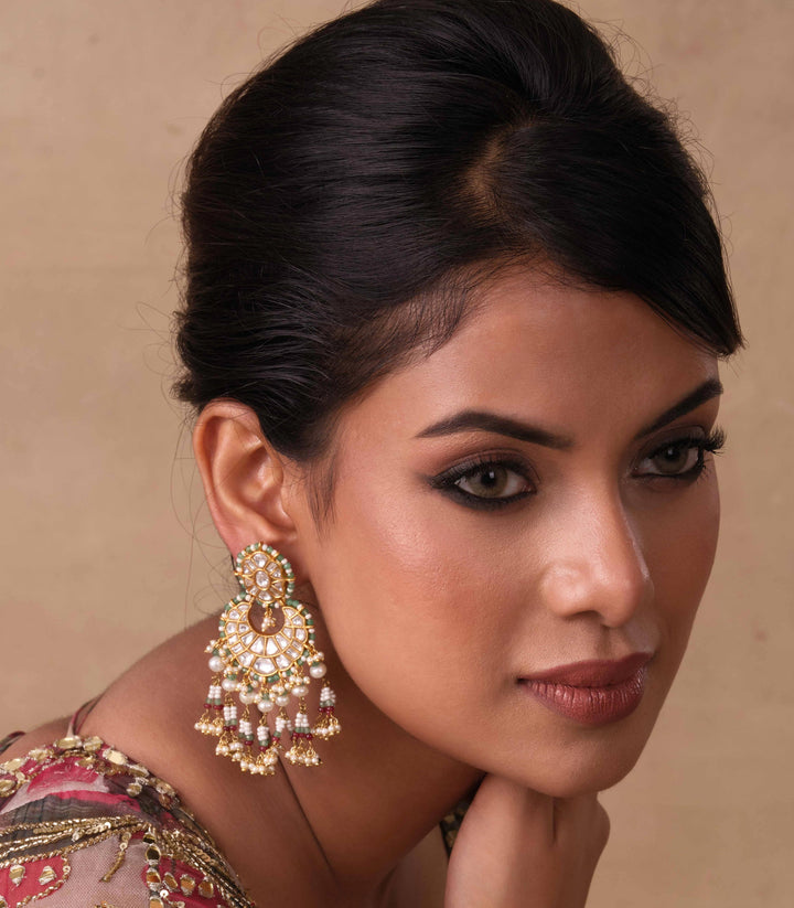 DEVANSHA RED & GREEN KUNDAN CHANDBALI