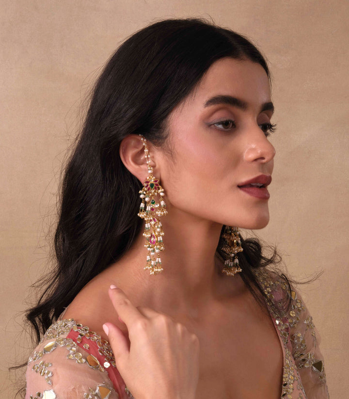 AADISHRI RED & GREEN KUNDAN EARRING