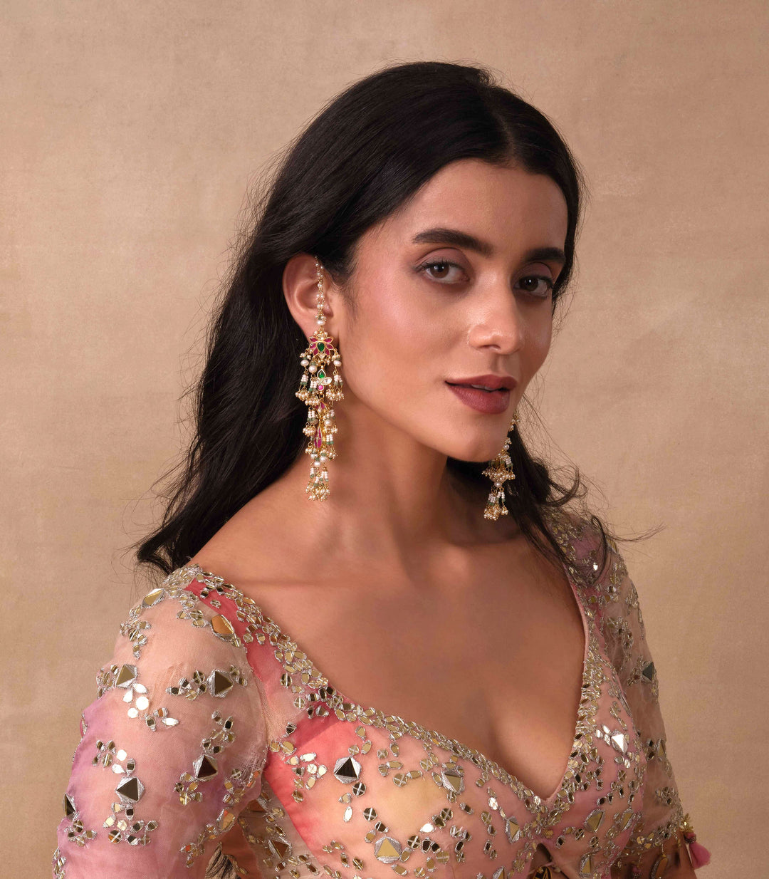 AADISHRI RED & GREEN KUNDAN EARRING