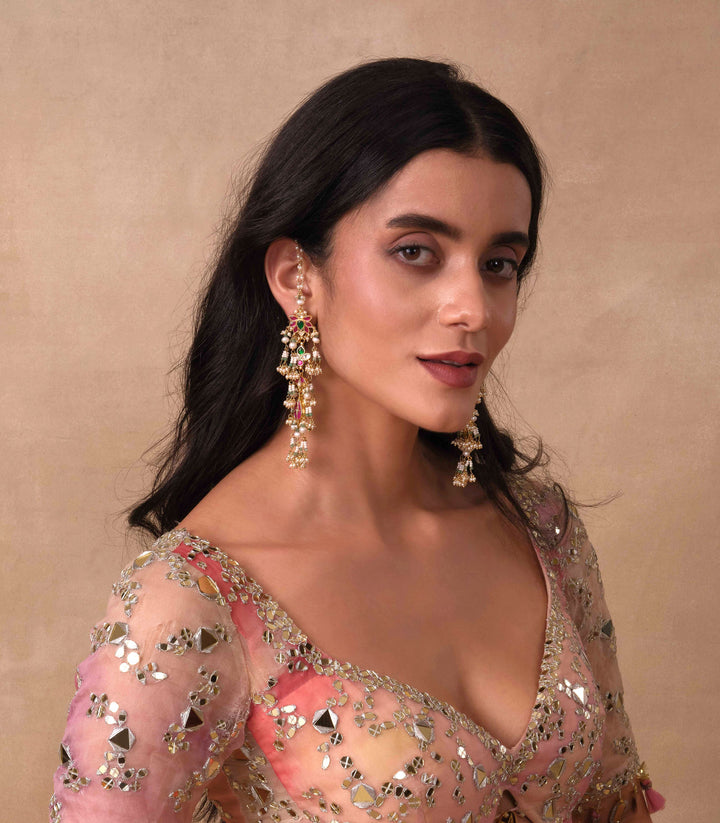 AADISHRI RED & GREEN KUNDAN EARRING