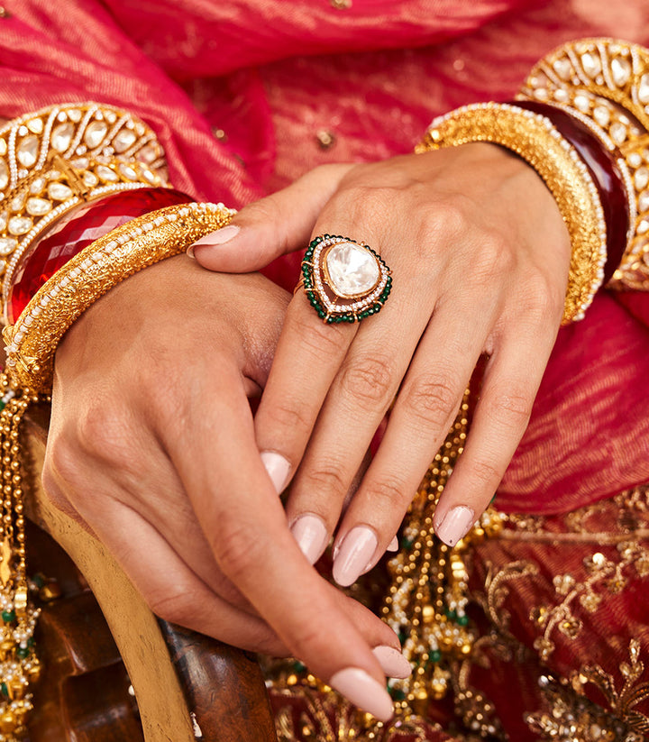 Sinhayana Green Polki Ring