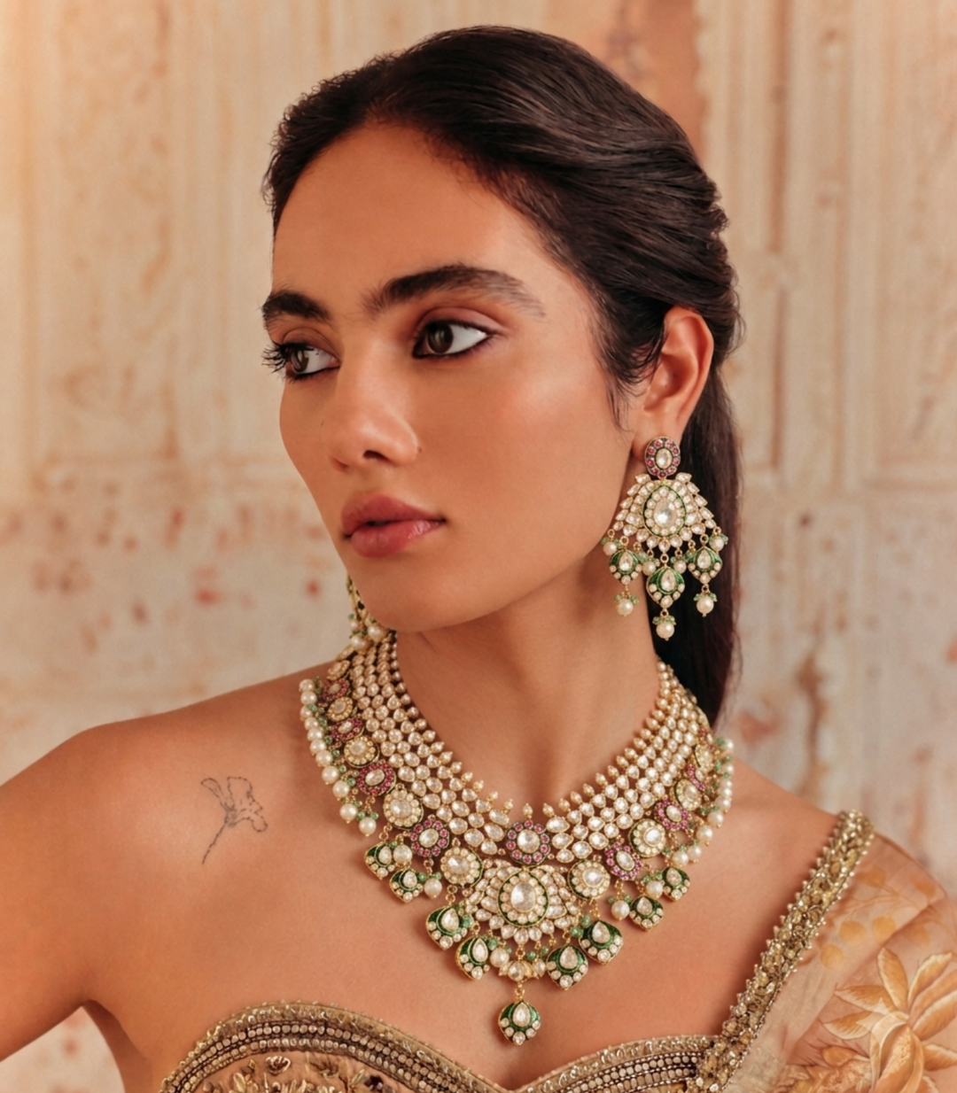 RUBINA RED & GREEN MOISSANITE LONG NECKLACE SET