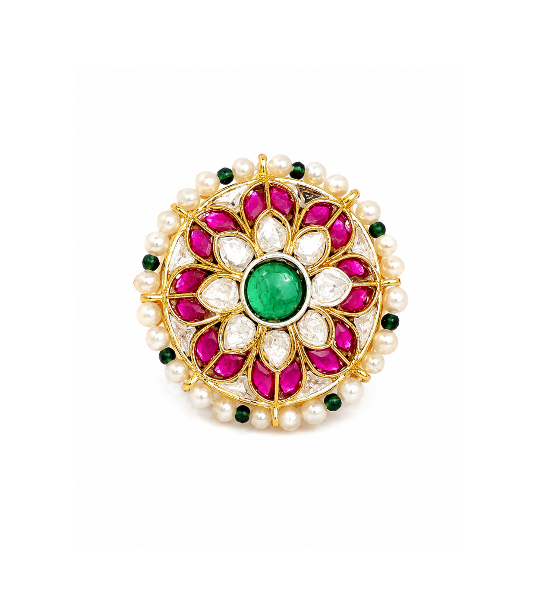 PRIYA RED & GREEN KUNDAN RING