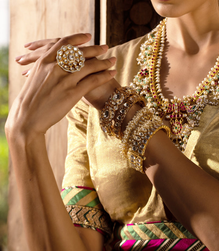 GOLD PLATED BIG POLKI KUNDAN BANGLES