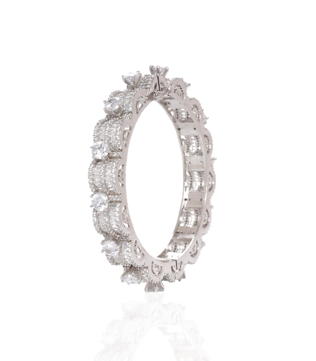 SILVER ZIRCON CHARM BANGLES SET OF 2