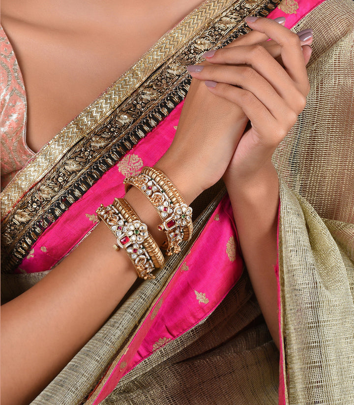 KASHVI RED & GREEN GOLD PLATED BANGLES